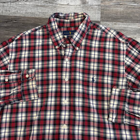 Ralph Lauren Red Green Mens XL Pony Button Down‎ Flannel Shirt Tartan Plaid - Picture 3 of 8